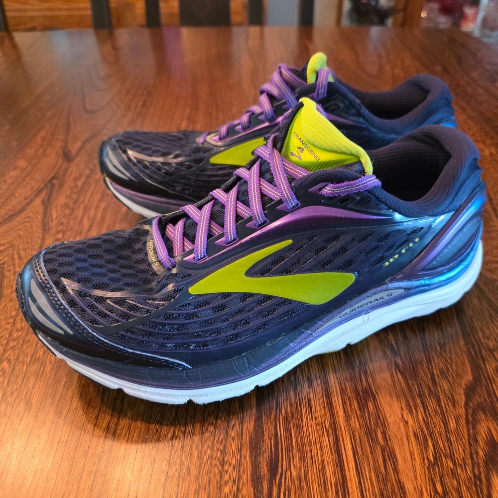 Brooks Transcend 4 Womens Running Shoes Purple Lime Green 1202391B465 Size 8.5